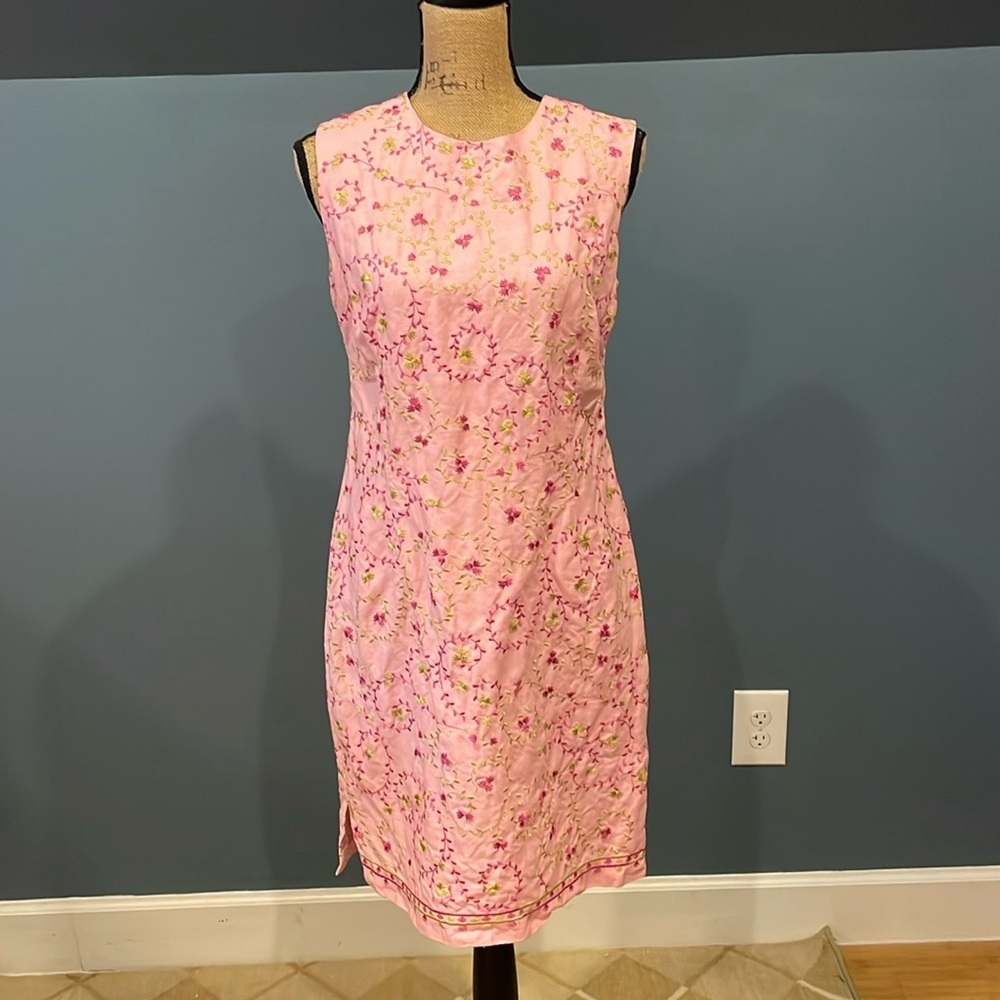 Liz Claiborne Pink Linen Dress Size 12 Pink Floral